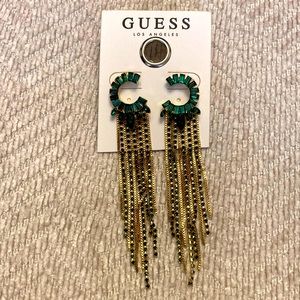 BNWT GUESS Emerald and Gold Statement Earrings 🆕